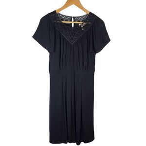 Rebecca Taylor Black Crochet Neck Flutter Sleeve Rayon Midi Dress Size 8‎